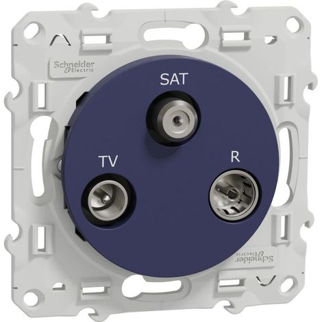 Prise TV-FM-SAT 1 entree bleu cobalt encastré avec support (sans plaque) ODACE (1/3)