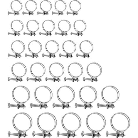 30 Pièces Colliers de Serrage Double Fil Inox, 6 Tailles Collier de Serrage Double Réglables pour Tuyaux Six Plages de Serrage de 14-17/16-19/21-25/28-32/32-36/36-40 mm (1/5)