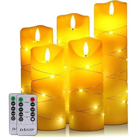 Flameless LED Candle With Integrated Garland 10-Key Remote Control 24H Timer (1/4)