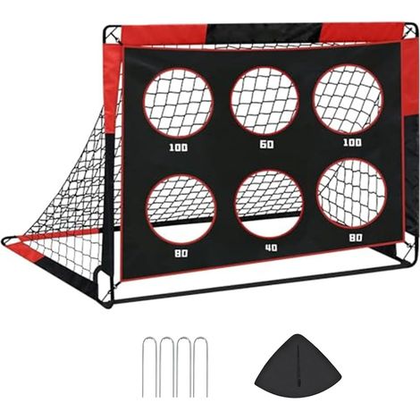 2-in-1 Kinderfußballtor - 150 x 120 x 120 cm - Faltbar und stabil - Mit 6 Schusslöchern - Robustes Outdoor-Fußballtor mit 4 Heringen für Garten, Strand, Park (Orange/Rot)