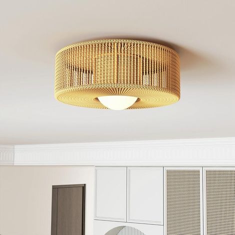 Deckenleuchte, Boho-Pendelleuchte mit G9-LED-Fassung, runder Lampenschirm aus Hanfseil