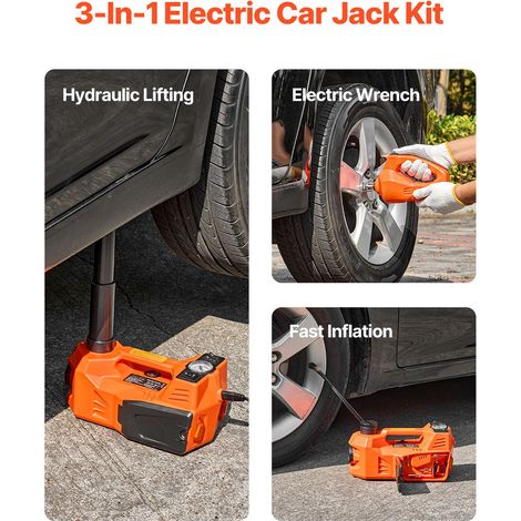 Cric hydraulique électrique 5T/11000lbs, levier ciseaux avec pompe à air intégrée, changement pneu 12V clé à chocs élec et LED, kit portatif berline SUV camion (1/5)