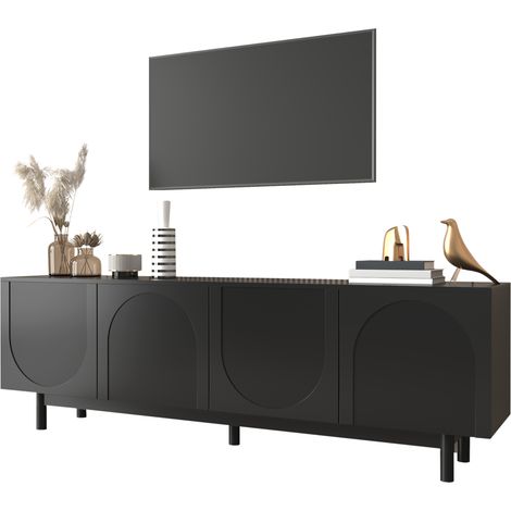 Armoire TV noire – 175 x 38 x 56 cm, inserts ajustables, mobilier TV léger en plaque basse luxe