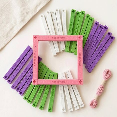 Nouveau support à broder imprimé en 3D avec barres de tension pour fils et aiguille - Support de fixation pour broderie - 15 cm - Rose - Ensemble de 4 pièces