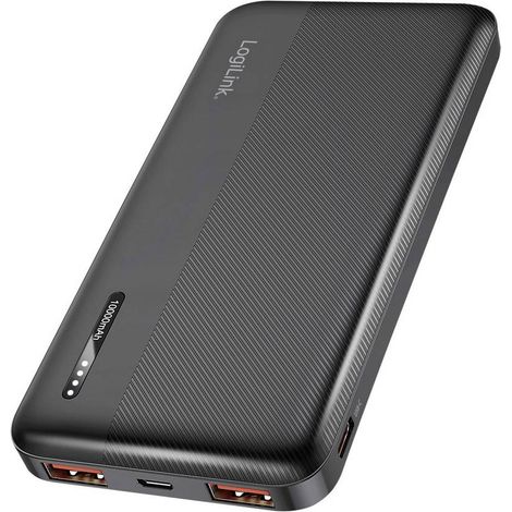 Powerbank ad alta capacità da 10000 mAh PD 20W LED LogiLink USB-C QC3.0 2xUSB-A nero (1/5)