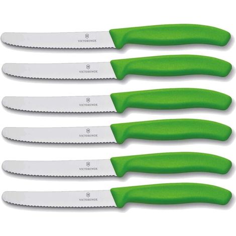 Victorinox set 6 coltelli tavola verde dentato punta tonda