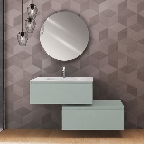 Composizione bagno sospesa separata Light Feridras 90 cm verde (1/5)