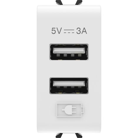 CHARGEUR DOUBLE USB A+A 5V 3A 1M BLA. GEWISS GW10447