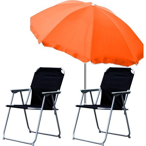 2x Campingstuhl schwarz + Sonnenschirm 180cm orange-2xMPO2600S+MMC180N-orange (1/5)