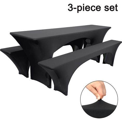 3pcs Nappe élastique pour table de bière, housse de banc de bière et nappe convient pour 3 ensembles d'accessoires de tente à bière larges housse de banc de bière extensible. (1/5)