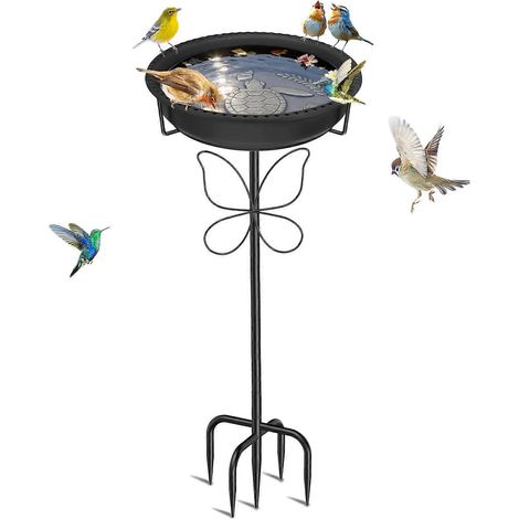 Bain d'oiseaux extérieur mangeoire abreuvoir sur pied bol amovible jardin terrasse cour pelouse noir (1/5)