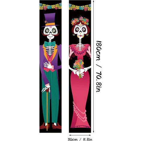 Fabricant de couplets, drapeaux, rideaux de sorcières et fantômes, bannières de porche pour fêtes et festivals, panneaux, décorations d'Halloween - 180 x 30 cm - Style 7