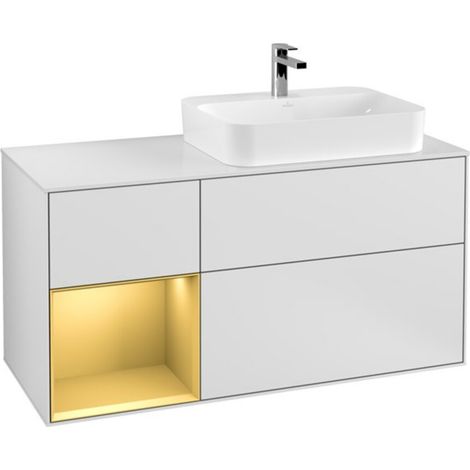 V&B Waschtischunterschrank Wandbeleuchtung Finion 120cm, Pl wh. m, Reg li gol m, wh. m Lac (1/2)