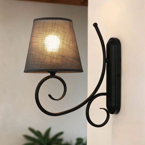 Applique d'intérieur Ariuk noire avec bras style campagnard avec abatjour en tissu anthracite E27 - Anthracite (1/5)