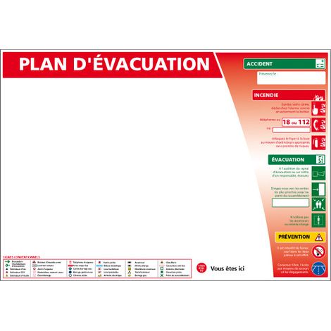 Panneau CONSIGNE DE SÉCURITÉ – PLAN D'ÉVACUATION – Adhésif – 210 x 300 mm