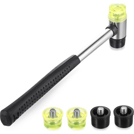 Maillet Caoutchouc, 25 mm Petit Marteau Caoutchouc à Double Tête avec Manche en Caoutchoucs Outils, avec 4 Têtes de Marteau de Interchangeables (1/5)
