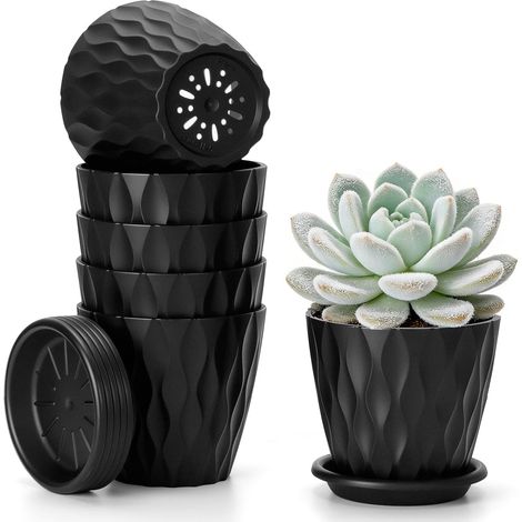 Romon Pot de Fleur Interieur, Set de 6 Pots en Plastique avec Soucoupe, Ouverture du Pot Diamètre 10 cm, Jardinieres en PP, Adapté (1/5)