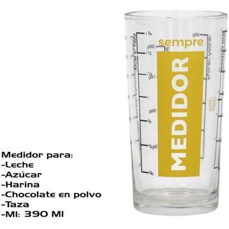 vaso medidor cristal sempre para leche,azucar,harina,chocolate,taza 390 ml.