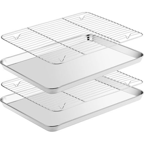 Plaque de Cuisson avec Grille de Refroidissement Acier Inoxydable avec Grille Passe au Lave-Vaisselle(40,5x30,5x2,5cm) (1/5)