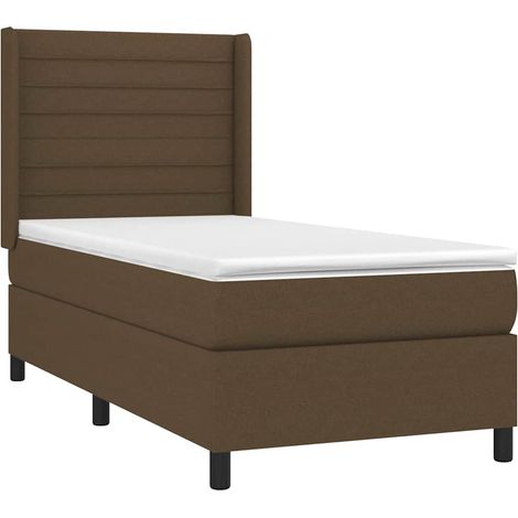 vidaXL Letto a Molle Materasso e LED Marrone Scuro 90x200cm in Tessuto (1/5)