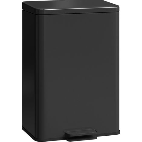 Cubo de basura con pedal 20 L con tapa soft-close y cubo interior extraíble, acero inoxidable negro 34,2x30,6x44,2 cm (1/5)