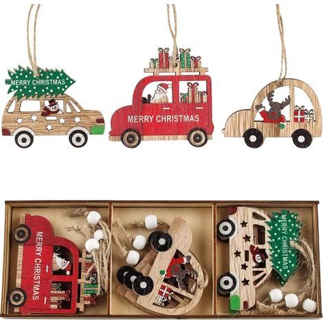 Décorations de Noël en bois à suspendre pour sapin, ornements de Noël en bois (1/5)
