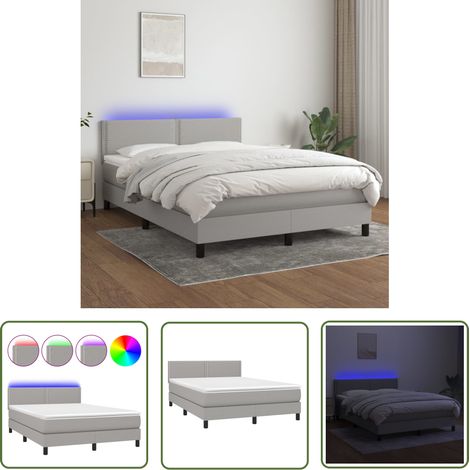 The Living Store Sommier à lattes de lit et matelas et LED Gris clair 140x190 cm - Lit Plateforme - Lit Design - Lit Moderne - Lit Avec Rangement - Tête De Lit Ajustable (1/5)