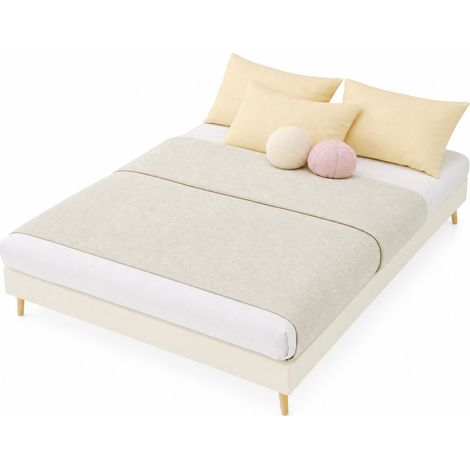 CHICFURN Lit cadre 140x200 beige en velours moderne (1/5)