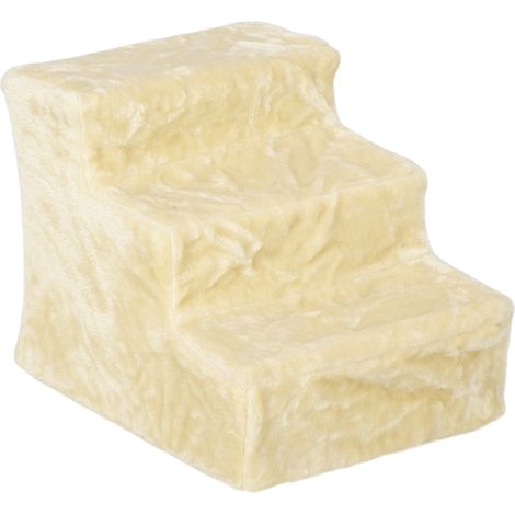 Hundetreppe, 3-stufige Haustiertreppe mit Plüschoptik, für Bett & Sofa, Katzen bis 4,5 kg, Beige (1/5)