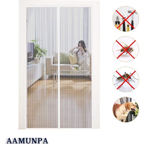 Moskitonetz Magnettür 140x240cm Vorhang Fliegengitter Selbstklebend Selbstschließender Streifen Ultrafeinmaschiges Netz Einfache werkzeuglose Installation für Kinder und Haustiere, Weiß (1/5)
