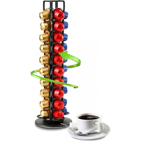 Soporte para cápsulas de café, soporte para cápsulas de café Nespresso, soporte giratorio de 360° para cápsulas de café, dispensador de 40 cápsulas (Negro) (1/5)