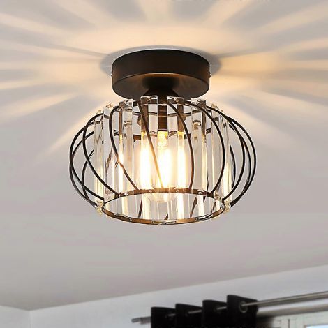 Plafonnier noir moderne pour salon, luminaire encastré E27, 22,5 cm, lampe en cristal pour chambre ou couloir (1/5)