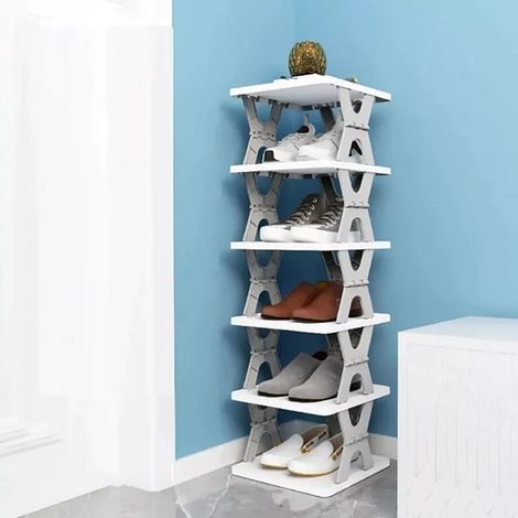 TrAdE Shop Traesio - Scarpiera Pieghevole Impilabile Multifunzionale Scaffale 6 Ripiani A Scomparti Salvaspazio - (1/5)