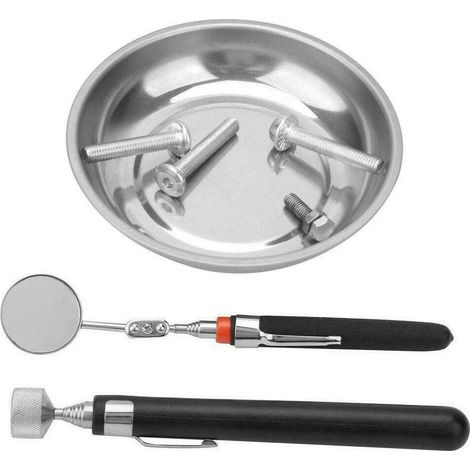 TrAdE Shop Traesio - Vassoio Vaschetta Piatto Magnetico Con Calamita E Specchietto Telescopico 3pz - (1/5)