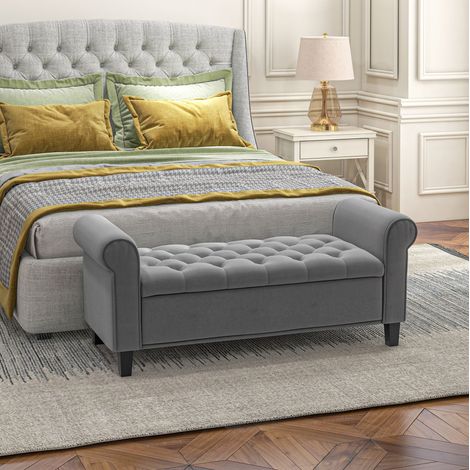 Panca contenitore imbottita in poliestere grigio, 126 x 48,5 x 57 cm DESVIAE (1/5)