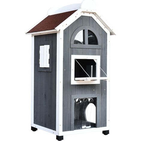 Katzenhaus Für Katzenbett Oder Katzentoilette Vielseitiger Katzenschrank, Tannenholz, Asphaltdach, Grau, 59X55X109Cm