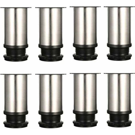 Lot De 8 Pieds De Meubles, Réglables Pied Pieds De Meubles - Chrome Métal - Hauteur Réglable (Total: 80-95mm)