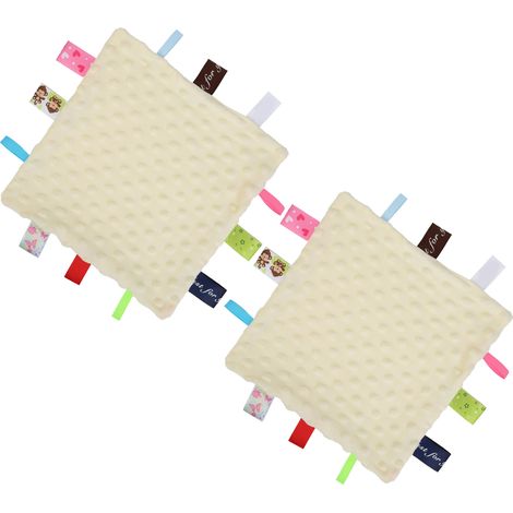 Lot de 2 couvertures de sécurité pour bébé, douces et apaisantes, en peluche beige. (1/5)