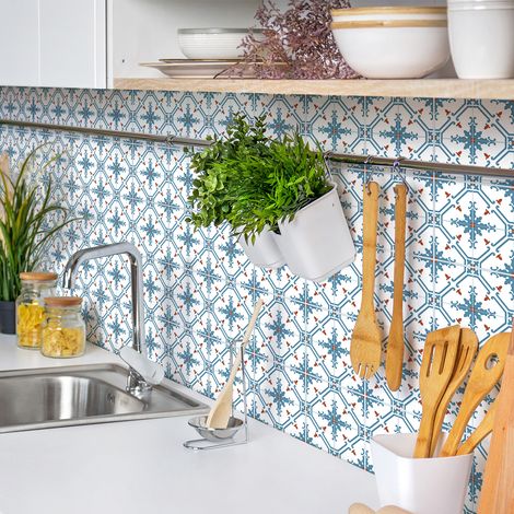 Sticker Mural Carrelage adhésif Cuisine Salle de Bain - 30 STICKERS CARRELAGES AZULEJOS IPHIGENIA - 30stickers10x10cm (1/5)
