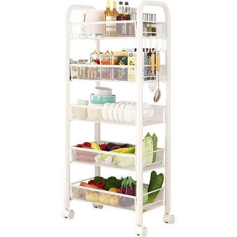 Chariot de Rangement de Cuisine, Design à 5 Niveaux, Acier au Carbone Durable, BLANC (1/2)
