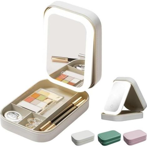 Boîte De Rangement Maquillage - Miroir Led Rechargeable - 3 Modes Éclairage - Compacte Portable - 1 Pièce (1/4)