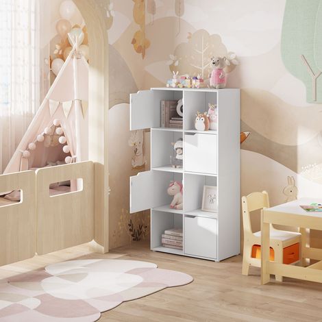 WOLTU Bücherschrank Bücherregal 8 Fächern Aufbewahrungsregal, Standregal Aktenregal Raumteiler mit 4 Türen Büroregal für Wohnzimmer Arbeitszimmer Schlafzimmer, Weiß (1/5)