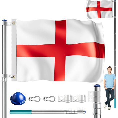 MONZANA® Mât de drapeau télescopique aluminium 630cm douille de sol 60cm drapeau inclus UK