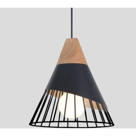 Suspension Moderne Industrielle Bois Suspension Luminaire Abat-Jour En Métal Plafonnier E27 Lustre Simple cage Créatif Réglable Pendante Fer Pour Salon Chambre Salle À Manger Cuisine Salon