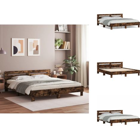 Bettgestell mit Kopfteil Räuchereiche 160x200 cm Holzwerkstoff - Holzbettfassungen - Bettrahmen - Doppelbett - Rauchereiche Möbel - Schlafzimmermöbel (1/5)