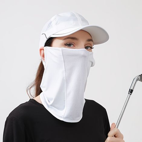 Masque facial d'été, intégral avec protection pour le cou, respirant pour sports extérieurs : basket, cyclisme et golf, protection faciale extensible pour entraînement, 1 pièce, blanc (1/5)