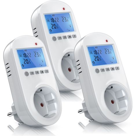 BEARWARE 3x Steckdosen Thermostat für Heiz & Klimageräte Individuell programmierbar / LCD-Display (1/5)