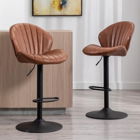 Barhocker 2er Set höhenverstellbar mit Lehne, Kunstleder Braun (1/5)