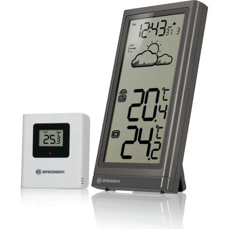 Station météo sans fil Bresser avec capteur extérieur Meteo Temp, thermomètre avec affichage de la température pour une utilisation intérieure et extérieure, prévisions météo, avec support dépliable e (1/5)
