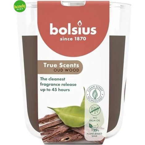 Candela vetro True Scents Old Wood Bolsius
